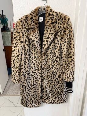 CAbi Leopard-Print Faux Fur Coat in Beige and Black